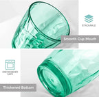 Topsky 10 oz Plastic Water Tumblers | Set of 4 Transparent Unbreakable Drinking Glasses Clear Acrylic Reusable Juice Wine Cups for Home Picnic Party, Dishwasher Safe, Stackable (Light Green)