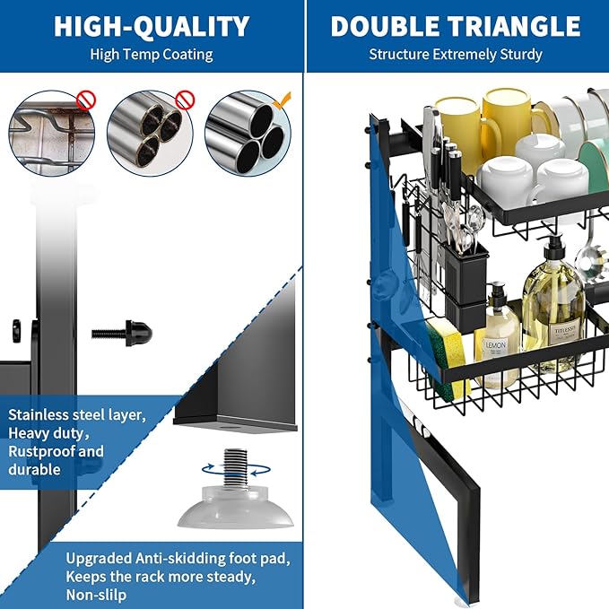 Over The Sink Dish Drying Rack,Expandable 2-Tier Stainless Steel Over The Sink Dish Rack with Utensil Holder Dish Drainers for Kitchen Counter