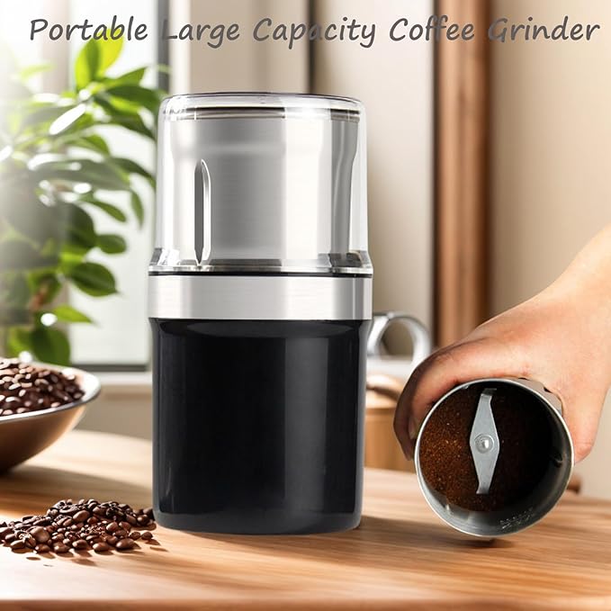 Voltix Electric Multi-Use Cup Grinder, Large Capacity Stainless Steel, Portable Electric Coffee Grinder & Spice Grinder for Home Kitchen, One Touch Coffee Mill for Beans, Spices (Cross blade)