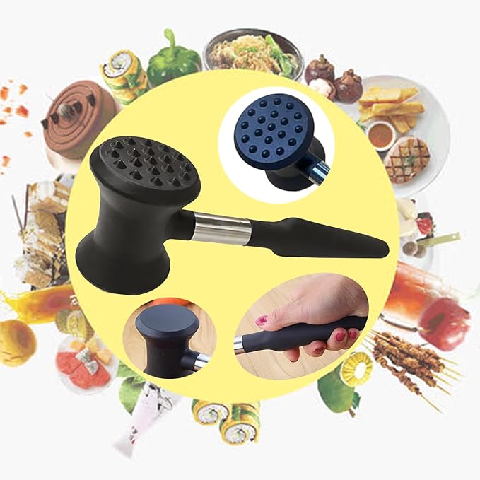 Meat Tenderizer Hammer with Soft Silicone Grip Handle,Dual-side Mallet for Kitchen,Heavy Duty Pounder For Tenderizing Steak, Beef and Fish, Meat Pounder Flattener