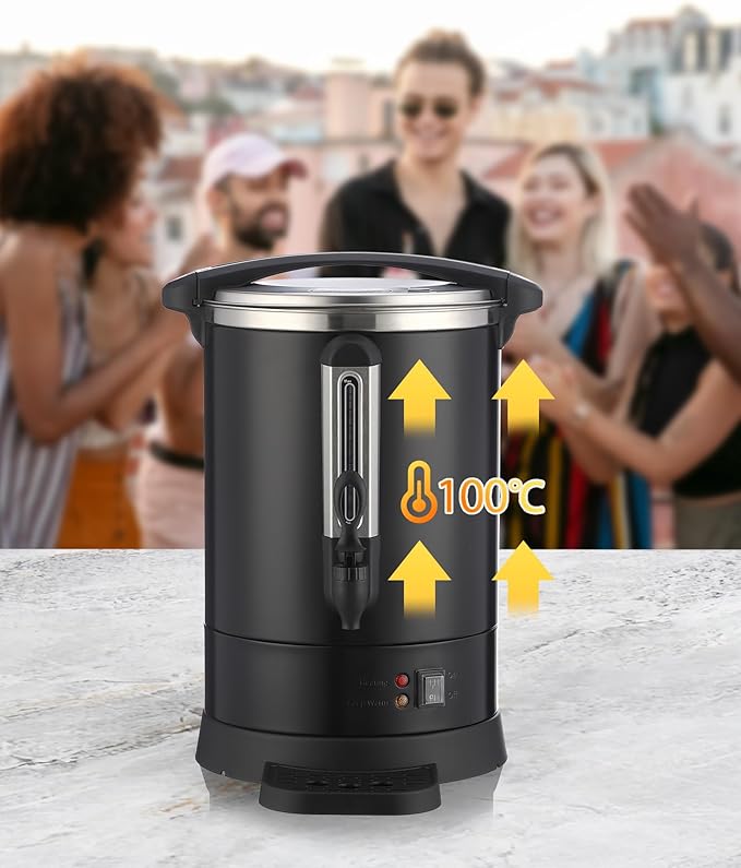 100 Cups Large Coffee Urn with Double Wall Insulation, 14L/3.8 Gallon Stainless Steel Commercial Electric Coffee Maker with Hot Drinks and Hot Water, for Weddings, Parties, Catering, and Buffets