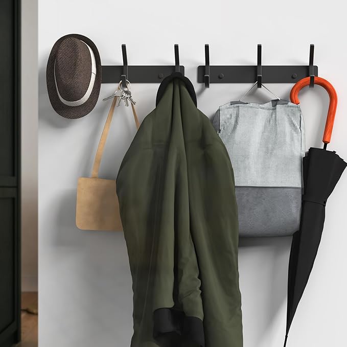 VAEHOLD Coat Hooks Wall Hook for Hanging Clothes Robes Towels Hats Heavy Duty Coat Hanger Coat Rack Wall Mount with 3 Hooks - Black