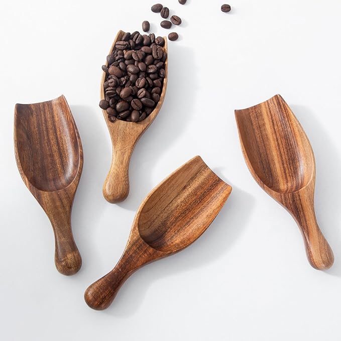 Acacia Coffee Scoop, 4pcs Large Wood Scoops for Coffee Beans, Big Wooden Scoops Shovel for Big Jars Canisters Ground Coffee, Sugar, Salt