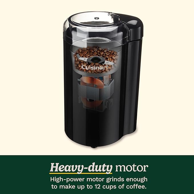 Cuisinart DCG-20BKN Coffee Grinder, On/Off Switch With Safety Interlock, Stainless Steel Blades and Easy-to-Clean Bowl with Lid, 2.5oz/70g Capacity – Enough for 12 Cups, Black