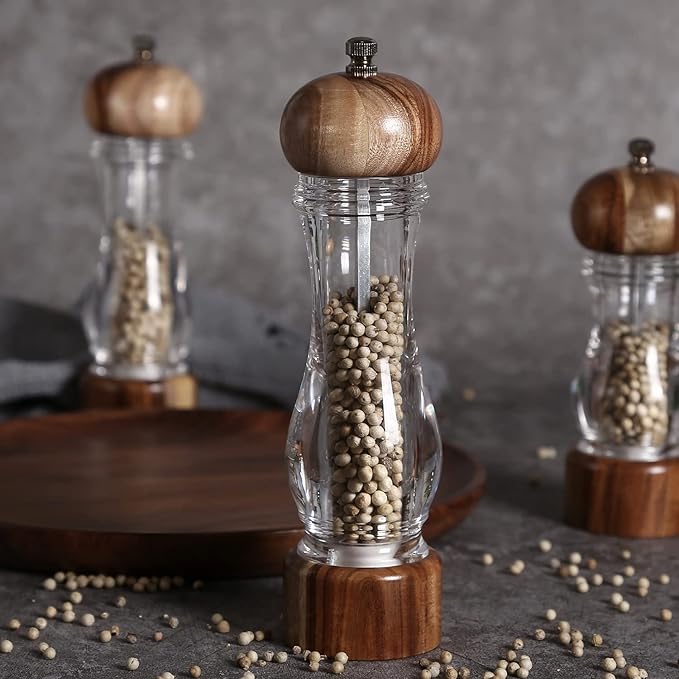 KKC HOME ACCENTS Wood Salt and Pepper Shakers,Wooden Salt and Pepper Grinder,Ceramic Core,Refillable,8 inch