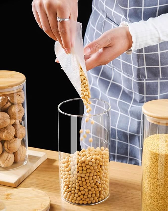 Round Glass Jars with Bamboo Lids [16oz+31oz], Glass Canisters with Airtight Lids, Glass Food Storage Containers for Pasta, Cereal, Flour, Sugar, Best for Kitchen & Pantry