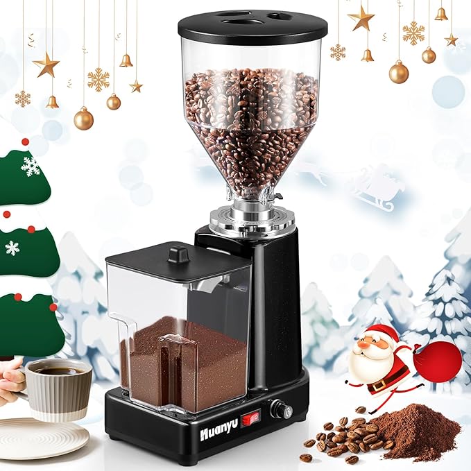 Huanyu Flat Burr Coffee Grinder with 19 Grinding Settings Electric Coffee Bean Grinder Adjustable Bulk Coffee Grinder Large Capacity 35oz Black