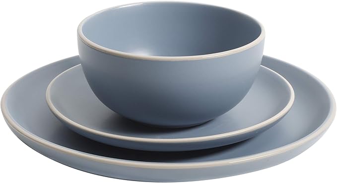 Gibson Home Rockaway 12-Piece Round Stoneware Dinnerware Set, Service for 4 – Blue Plates and Bowls, Microwave & Dishwasher Safe