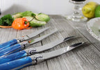 French Home Laguiole 4-Piece Steak Knife Set – Sophisticated Stainless Steel Dinner Knives with Blue Marble Handles & Iconic Bee Emblem – Serrated Knives for Smooth Cutting (9.25")