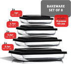 EATEX 16-Piece Deep Glass Casserole Dishes for Oven with Plastic Lids, Glass Baking Dishes for Oven, Rectangular Bakeware for Lasagna, Cooking, Leftovers, Kitchen, Freezer to Oven Dishwasher Safe