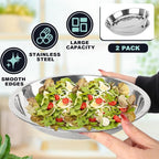 4+3 Stainless Steel Colander Set, 4 Sizes (1.8 qt, 2.3 qt, 3 qt, 4 qt) with 1 Mesh Strainer + 2 10-inch Stainless Steel Round Plates, for Washing Rice, Fruits, Vegetables, Draining Pasta, Meat