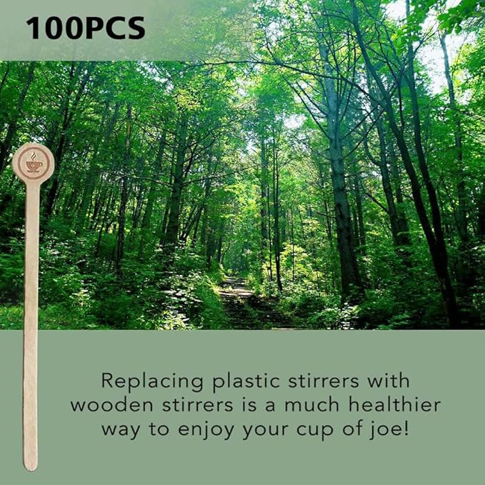 Coffee Stirrers Stir Sticks Wooden Beverage Mixer with Round Ends,Disposable Environmentally Friendly Biodegradable Cafe Grade Beverage Stir Sticks for 6 Inch Coffee Milk Cocktail Tea (100)
