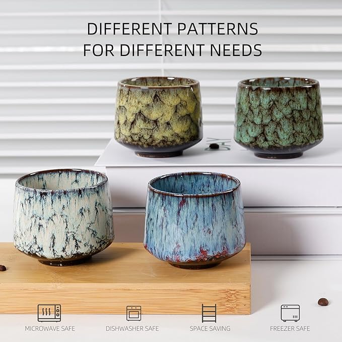 Ceramic Espresso Cups Set of 4, Espresso Coffee Mugs, Special Glazed Demitasse Cups Expresso Coffee Cup for Espresso Machine