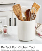getstar Large Kitchen Utensil Holder for Kitchen Counter (H7.2” x W6.2”), Ceramic Cooking Utensil Holder with Cork Mat (White, Utensils Not Included)