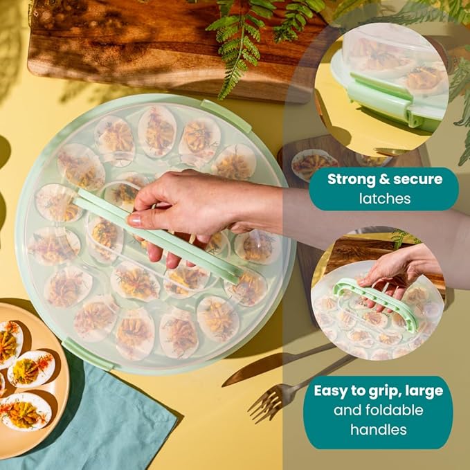 Classy Deviled Egg Carrier with Handles - Tray Platter for Holidays, Parties - Portable 22 Egg Container - Dishwasher-Friendly - Green