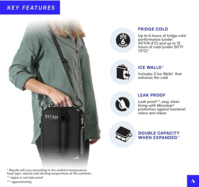 Titan High Performance Fridge Cold Expandable Insulated Lunch Box - Black/Silver