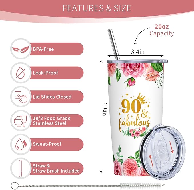 90th Birthday Gifts for Women, Gifts for 90 Year Old Woman, 90th Birthday Ideas, 90 Year Old Bday Gift for Women, 1935 Bday Gift for Woman 20oz Tumbler