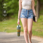 MUKOKO 32 oz Glass Tumbler with Straw,Glass Water Bottles with Time Marker,Iced Coffee Cup with Silicone Sleeve,Motivational Drinking Bottles,Leakproof-Olive