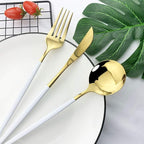 JASHII Flatware Serving Set 24 Piece, Stainless Steel Silverware Set, White Gold Cutlery, Modern Elegant Tableware for Party, Christmas, Dinner