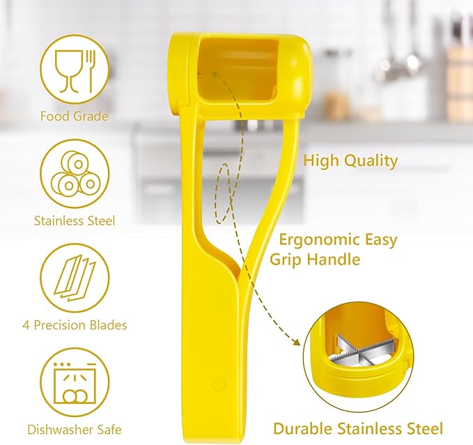Grape Cutter,Stainless Steel Blades Quarter Grape Slicer with 4 Pieces Vegetable Fruit Salad,Slicer Kitchen Tomato Cherry Strawberry Cutter- Yellow