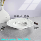 Ceramics Soup Plates Set of 4, Wave relief Wide Rimmed Small Mouth Pasta Plates 18.6 OZ/550 ml, Microwave Dishwasher Safe, for high end restaurants and best choice for gourmets, 12 Inch