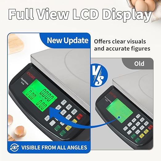 Large Digital Kitchen Scale Black 40KG/88LB Commercial Food Weight Scale Cooking Meat Baking Bread Price Computing Scale Stainless Steel Counting Scale for Deli Stores Tare Function