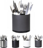 Kitchen Utensil Holder Silverware Organizer 360°Rotating For Counter Organizer Stainless Steel Storage Silverware Caddy 3 Compartment Flatware Spoon Spatula Tool Cutlery Container（Grey）