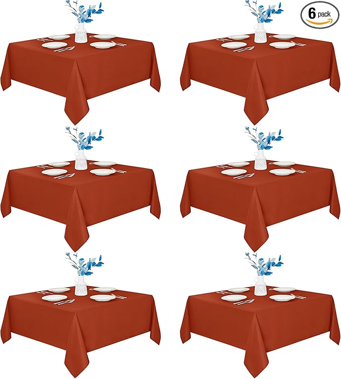 Fitable 6 Pack Rust 70?0 Inch Square Tablecloth - Stain Resistant and Washable Table Cover, Polyester Fabric Table Cloth for Wedding, Party, Banquet, Formal Events