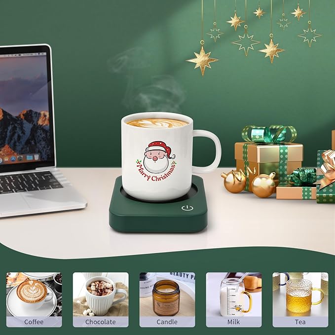 Coffee Mug Warmer, Smart Cup Warmer for Desk, 3 Temperature Control & Auto Shut Off, Electric Cup Warmer for Heating Milk,Tea,Beverage,Candle (Green-No Mug)