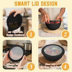 Homienly Wheat Straw Bowls with Lids, Unbreakable 40 OZ Salad Container for Lunch, Dishwasher Safe Cereal Bowl for Kitchen, Camping, Picnic, 8 Piece Plastic Bowl Set includes 4 Bowls and 4 Lids, Black