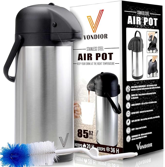 85 oz (2.5L) Airpot Coffee Carafe with Pump, Insulated Stainless Steel Coffee Dispenser, Coffee Carafes for Keeping Hot/Cold, Hot Beverage Dispenser for Party