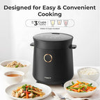 TOKIT Rice Cooker 3 Cup Uncooked/6 Cup Cooked, Nonstick Inner Pot Ceramic Rice Cooker Small,24H Timer Delay & Keep Warm, Portable 9 Preset Functions for Brown Rice, Steam, Soup, Black