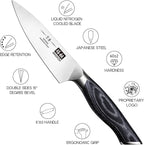 SHAN ZU 3.75 Inch Paring Knife, Japanese Super Steel Professional Fruit Knife, Ultra Sharp Carving Knife with K133 Ergonomic Handle, Black Tortoise Genbu Series