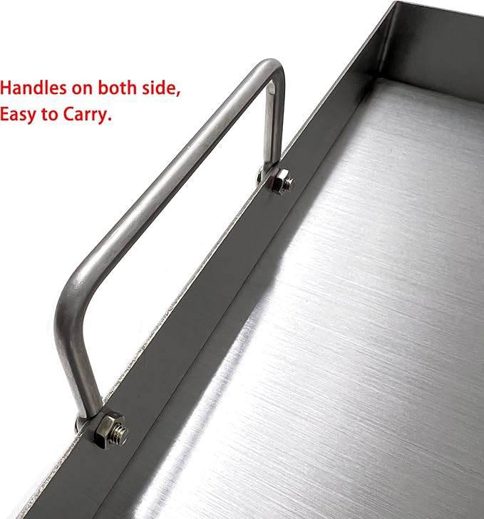 Direct Store Parts DS127 Stainless Steel BBQ Cooking Griddle, Universal Flat Top Griddle with 2 Handles for Most Gas Grills, W25"×D16"×H2.75", Heavy Duty Stainless Steel Griddle 1pc, Large size