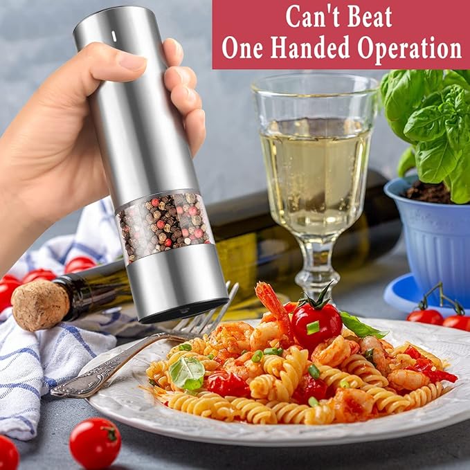 Electric Pepper Grinder or Salt Grinder Mill - USB Rechargeable - Durable Modern Style - Automatic Black Peppercorn or Sea Salt Spice Mill with Adjustable Coarseness - One Grinder Included