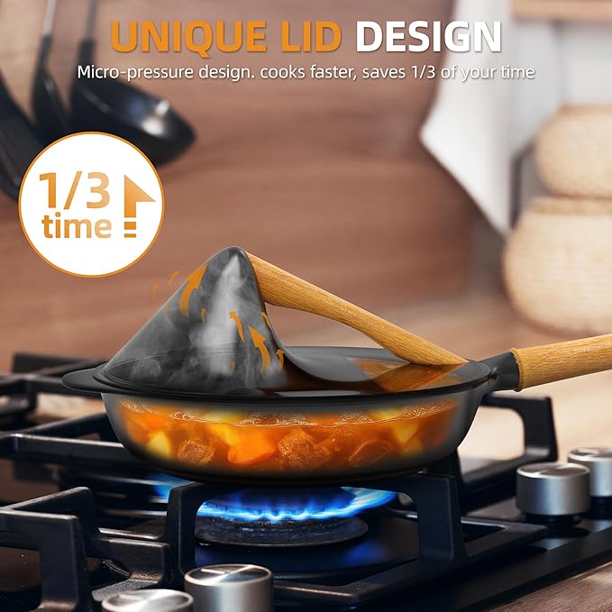 Nonstick Frying Pan with Lid ,10 Inch Deep Fry Pan, Toxin-Free Ceramic Cookware Skillets, Healthy Non Toxic Saute Pan with Helper Handle,Wabi-Sabi Style Fry Pan Compatible with All Stovetops