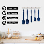 HOTEC 600℉ Heat Resistant BPA-Free Silicone Rubber Spatula Set, Kitchen Cooking Spatulas, Baking, Mixing, for Non Stick Cookware, Dishwasher Safe, Classic Blue Set of 5