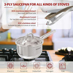SUNHOUSE – 2 Quarts Stainless Steel Sauce Pan with Lid - PFOA-FREE, Stainless Steel Sauce Pan, Advanced Impact Bonding Induction Base, Stay-Cool Handle, Compatible with All Cooktops