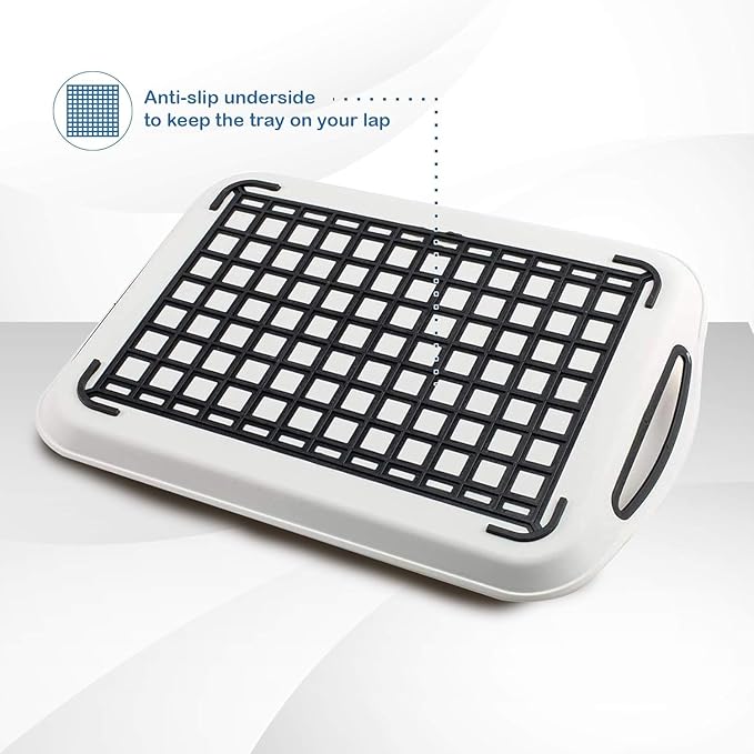 Food Trays for Eating on Couch - 2 Pack - Non Slip Dinner Trays for Eating Set of 2 Non Slip Serving Tray and Food Tray with Handles (White)