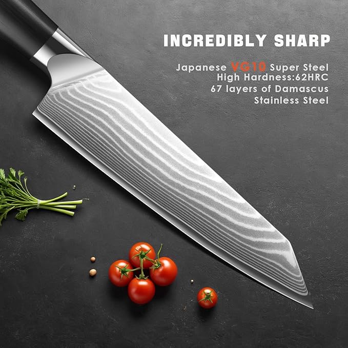 Kuwata Japanese Kiritsuke Chef Knife, Professional Handcrafted 8 inch Kitchen Knife, Japan VG10 Super High Carbon Steel Chef's Knife, Ergonomic Handle Grip and Gift Box