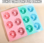 3PCS Mini Bundt Cake Pans for Baking, Non-stick 6 Cavity Silicone Bundt Cake Pan Molds, Multipurpose Molds for Cupcakes Brownies Jellies with Even Heat Transfer Feature for Home Baking(Spiral)