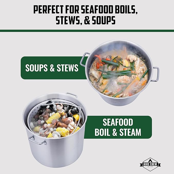 Hike Crew 100QT Outdoor Boiling Kit with Igniter| 110,000 BTU Seafood Boiler Set for Steaming or Cooking Fish, Crawfish, Crab & More | Includes Pot, Lid, Strainer, Burner Stand and Storage Cover