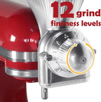 All Metal Grain Mill Attachment for KitchenAid Stand Mixer with 12 Grind Level Flour Mill, Grain Mill Attachment Fit for Grinding Wheat, Corn, Oats, Buckwheat,Millet and Other Cereals