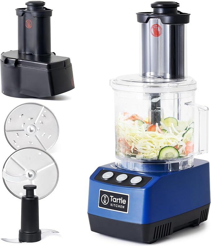 TK Tartle Commercial Food Processor - Heavy-Duty 600W Chopper, Slicer, Shredder & Blender w/Vegetable Prep Lid, Continuous Feed, 3L Mixer Bowl & Stainless Steel Blades