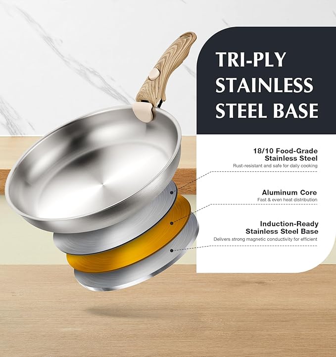 KOCH SYSTEME CS Stainless Steel Cookware Set, 18/10 Stainless Steel Pots and Pans Set 11PCS, Detachable Handle Pots and Pans for Easy Storage, Removable Handle Cooking Set, Induction Compatible