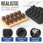 3D Skull Ice Cube Mold Tray -Novelty Shaped Ice Maker for Whiskey Cocktails Drinkers,Bartenders,Easy Release Silicone kull Molds,Baking Chocolate Candy,Home Bars