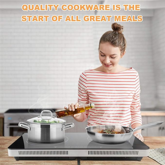 Duxtop Professional Stainless Steel Pots and Pans Set, 18-Piece Induction Cookware Set, Saucepan with Pour Spout and Strainer Lid, Impact-Bonded Technology