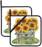 Sunflower Filed Pot Holders Set of 2 Heat Resistant Potholders,Fire Oven Hot Pads for Kitchen Cooking Baking Barbecue