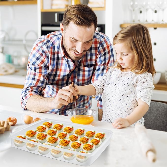 3 Pcs Deviled Egg Containers with Lid,72 Count Plastic Egg Holder and Deviled Egg Injector Piping Tool,Portable Storage Carrier Fridge Stackable Countertop Egg Platter for Easter Picnic Party