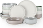 HaWare 16-Piece Plates and Bowls Set for 4, Stoneware Dinnerware Sets with Pasta Bowl, Dishes Set for Home Restaurant, Speckled Multicolor